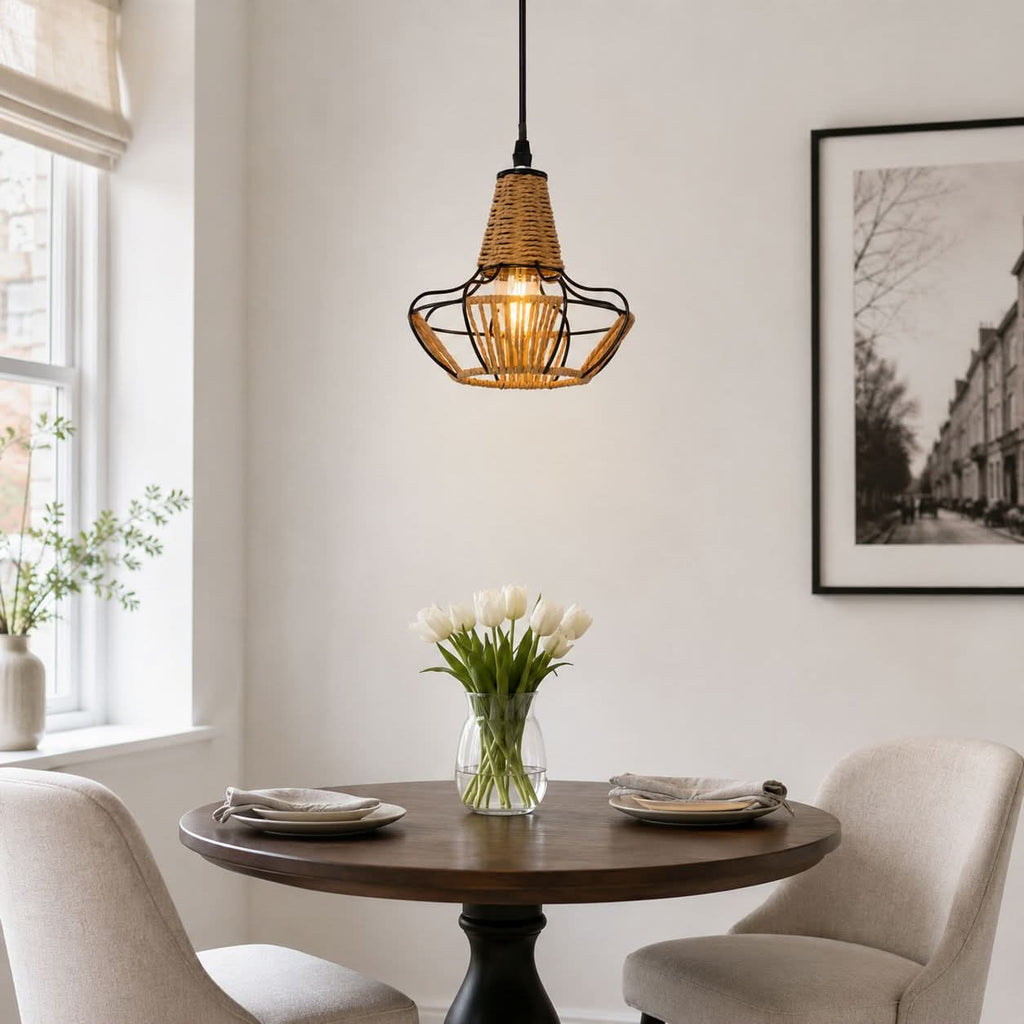 Glyph-Lightsin Woven Rattan Cage Pendant Light for Natural Charm and Effortless Elegance