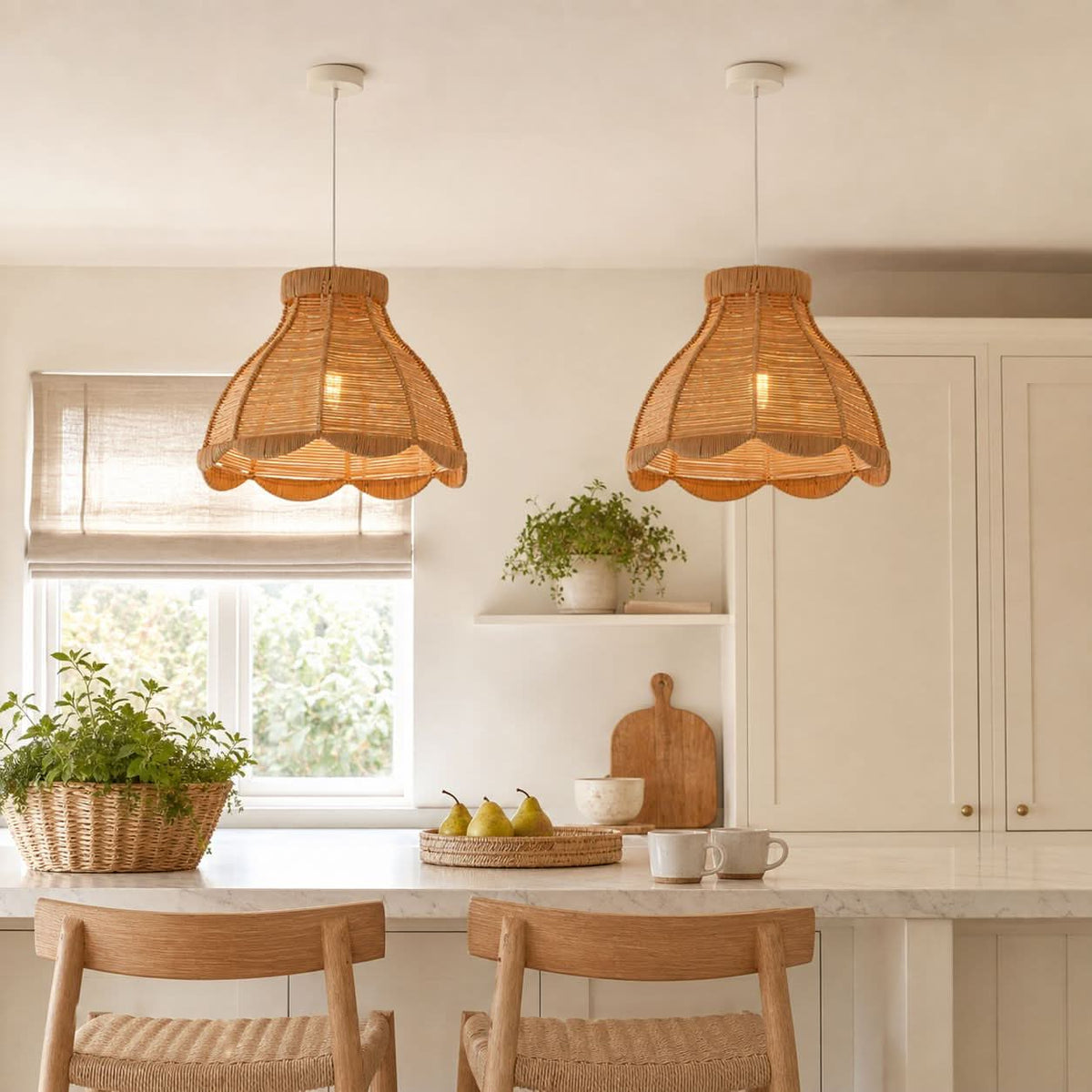 Lightsin Japanese-Inspired Petal Bloom Rattan Woven Pendant Light