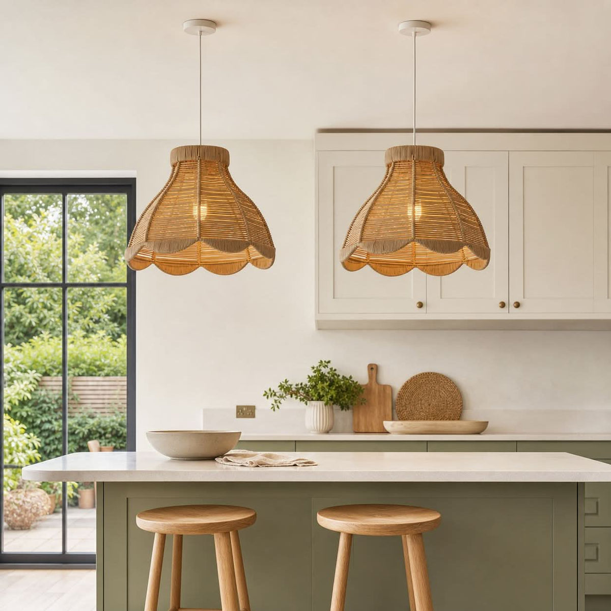 Lightsin Japanese-Inspired Petal Bloom Rattan Woven Pendant Light