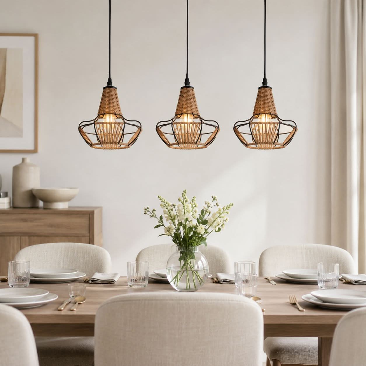 Glyph-Lightsin Woven Rattan Cage Pendant Light for Natural Charm and Effortless Elegance