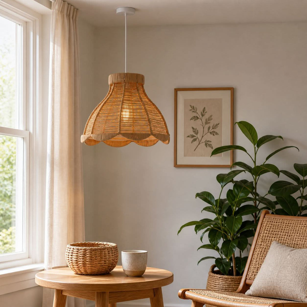 Lightsin Japanese-Inspired Petal Bloom Rattan Woven Pendant Light