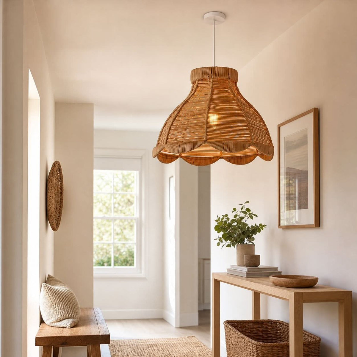 Lightsin Japanese-Inspired Petal Bloom Rattan Woven Pendant Light