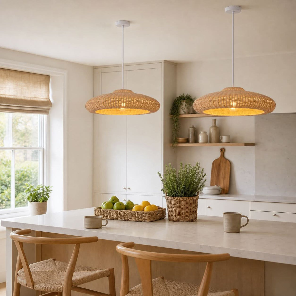 Lightsin Japanese Shell-Inspired Rattan Pendant Light Natural Serenity