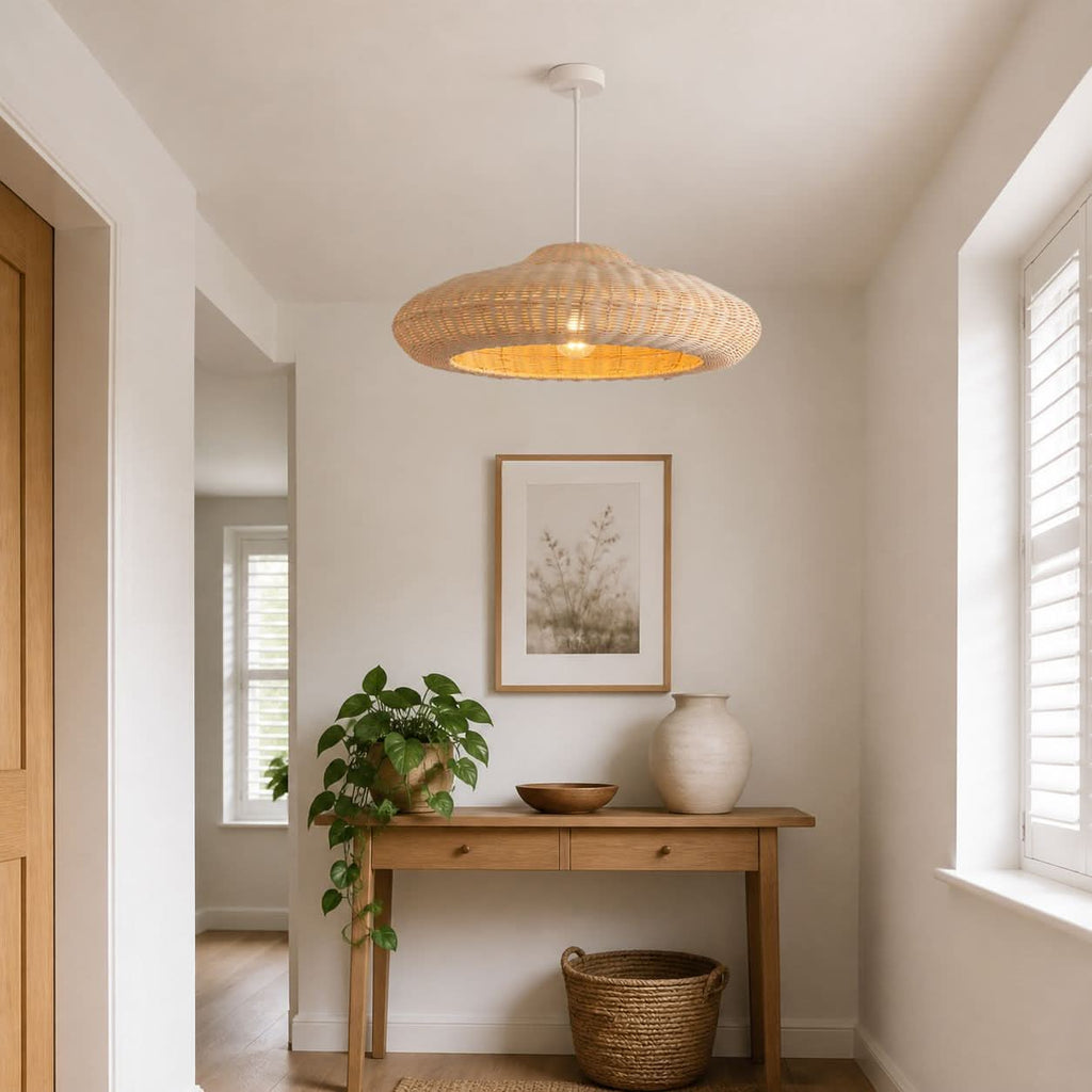 Lightsin Japanese Shell-Inspired Rattan Pendant Light Natural Serenity