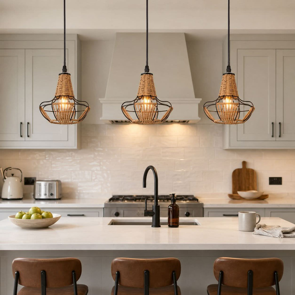 Glyph-Lightsin Rustic Iron Woven Rattan Pendant Light for Dining Room, Reading Corner & Bedroom