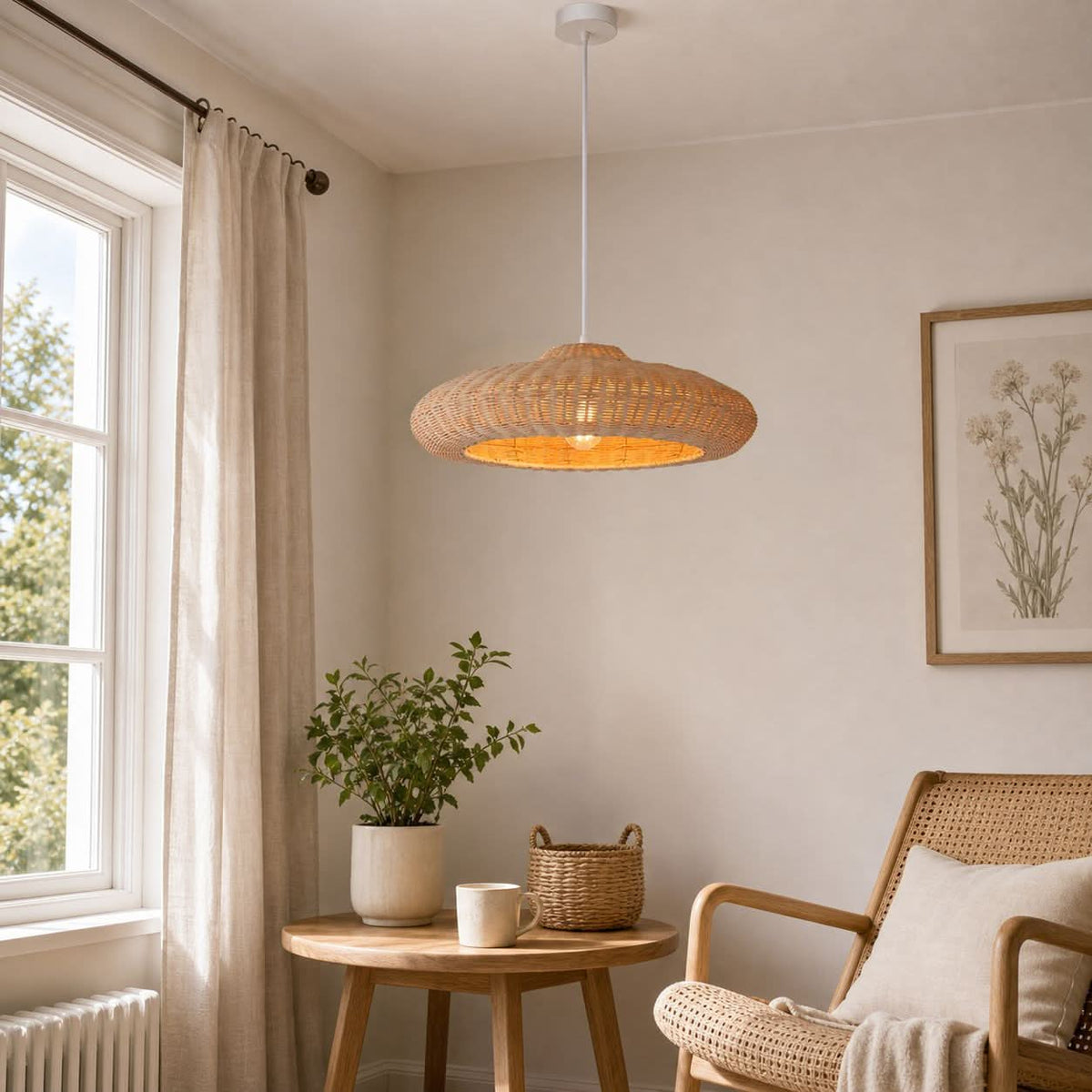 Lightsin Japanese Shell-Inspired Rattan Pendant Light Natural Serenity