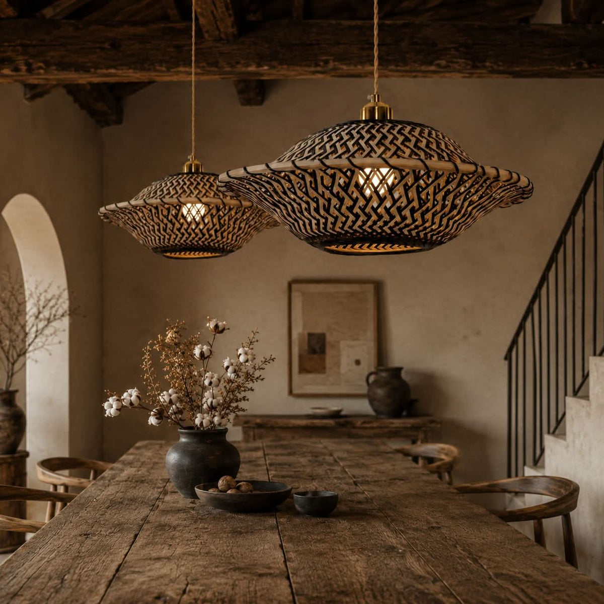 Lightsin Elegant Black & Natural Design Bamboo Pendant Light