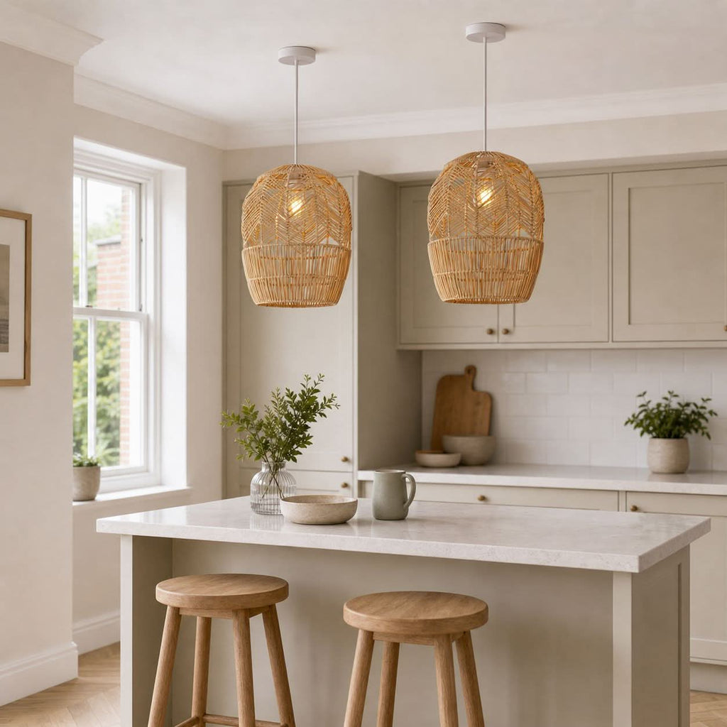 Lightsin Corrugated Elliptical Rattan Pendant Light for Living Room & Dining Room