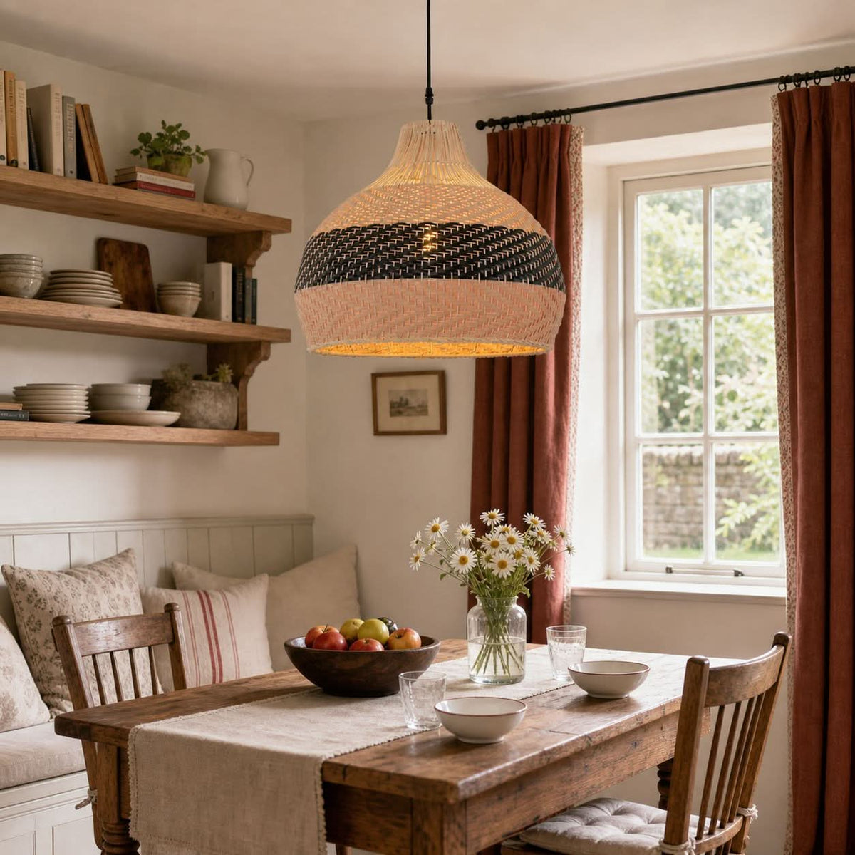 Lightsin Handwoven Rattan Pendant Light – Natural Woven Ceiling Light for Kitchen, Bedroom & Living Room