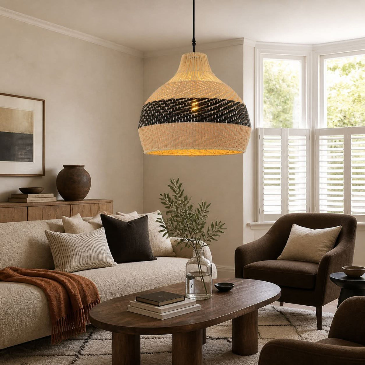 Lightsin Handwoven Rattan Pendant Light – Natural Woven Ceiling Light for Kitchen, Bedroom & Living Room