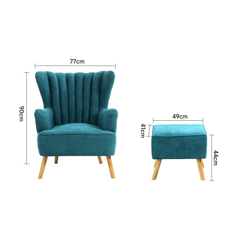 77cm W Occasion Faux Wool Wingback Chair Padded Armchair and Footstool