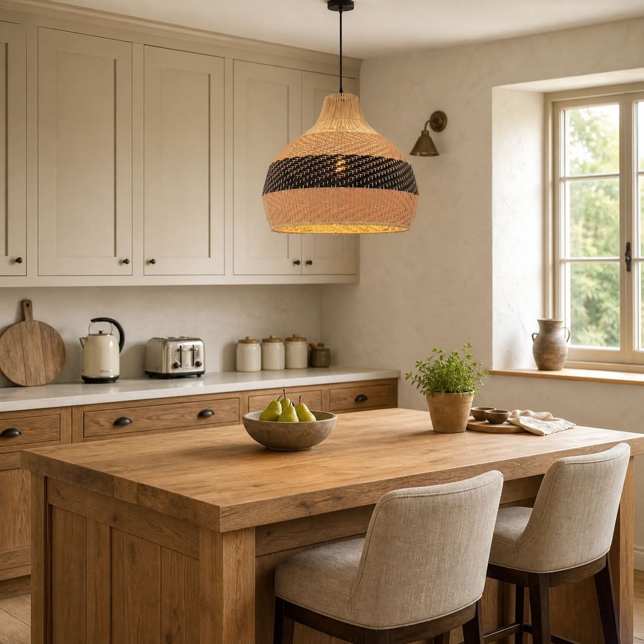 Lightsin Handwoven Rattan Pendant Light – Natural Woven Ceiling Light for Kitchen, Bedroom & Living Room