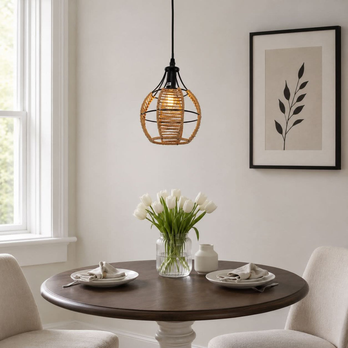 Glyph-Lightsin Woven Paper Rope Pendant Light for Cozy Elegance and Timeless Charm