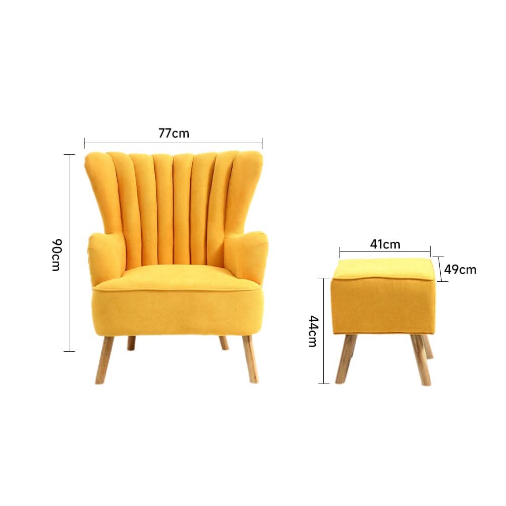 77cm W Occasion Faux Wool Wingback Chair Padded Armchair and Footstool