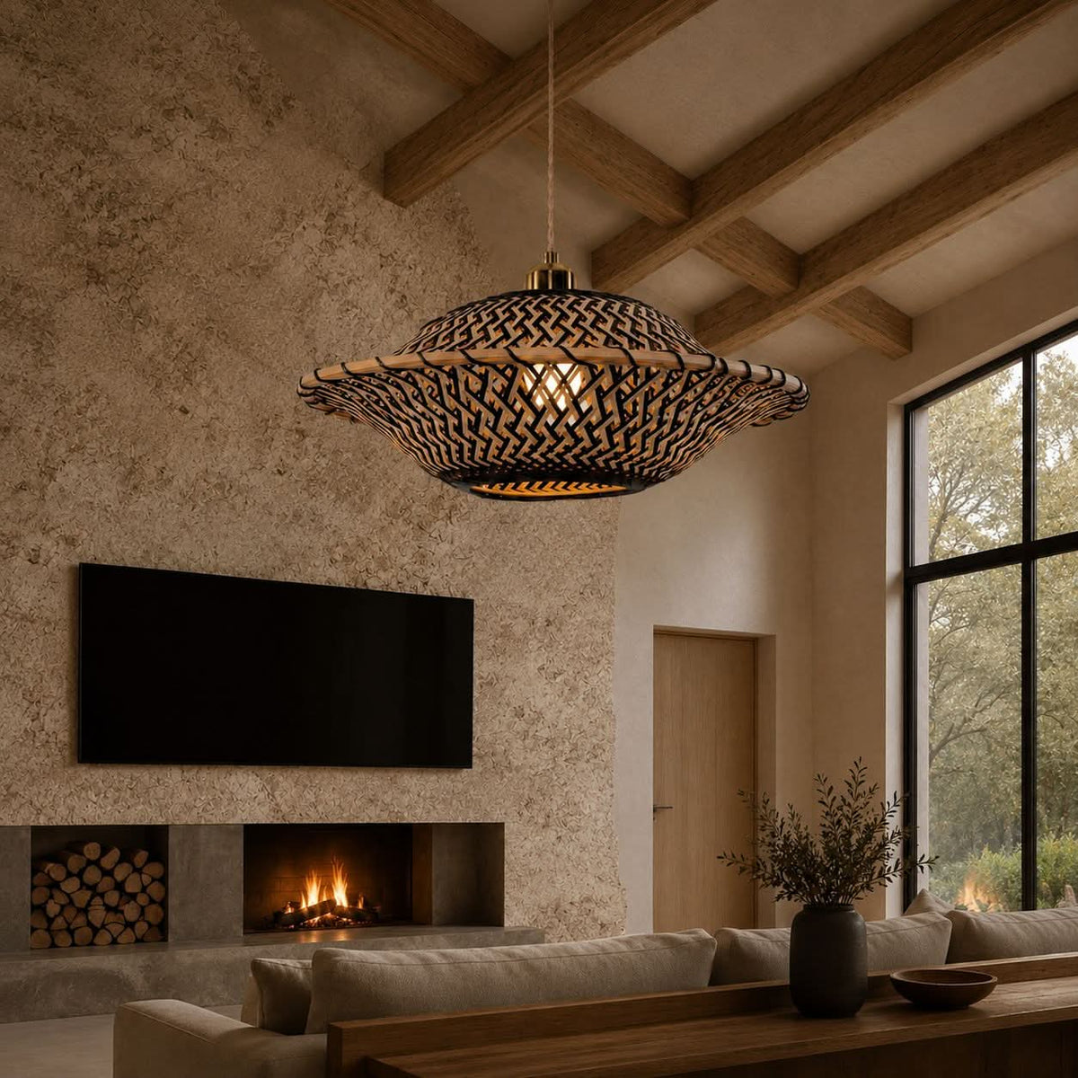 Lightsin Handcrafted Bamboo Pendant Light – Black Accents & Eco-Friendly Design for Cozy Spaces