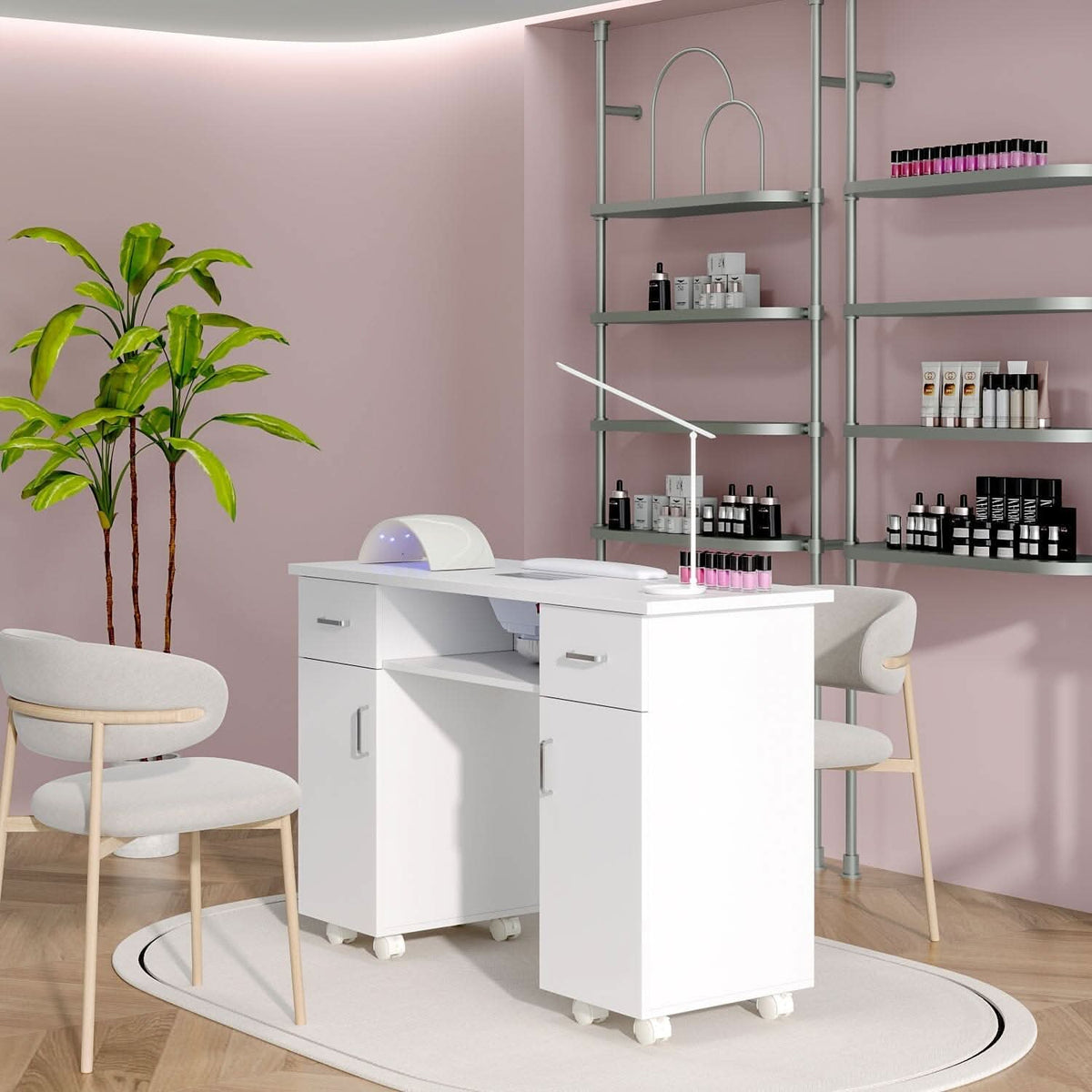 120cm Wide Wheeled Manicure Table with Electric Dust Extractor