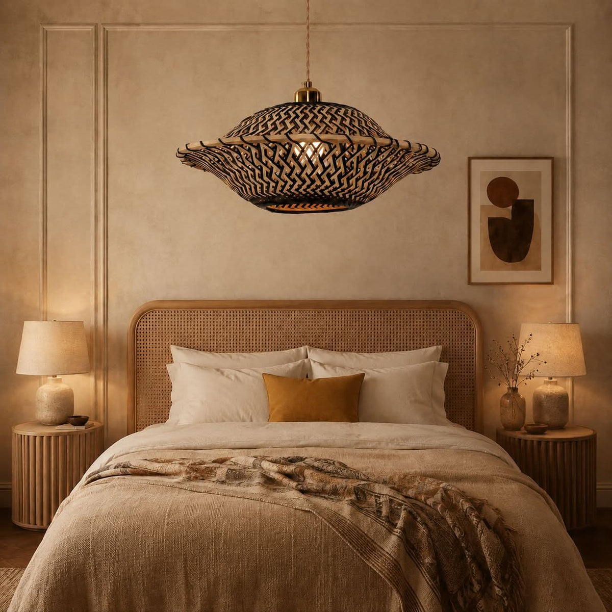 Lightsin Handcrafted Bamboo Pendant Light – Black Accents & Eco-Friendly Design for Cozy Spaces
