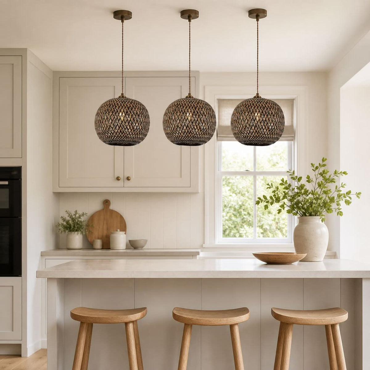 Lightsin Modern Black and Natural Bamboo Handwoven Pendant Light