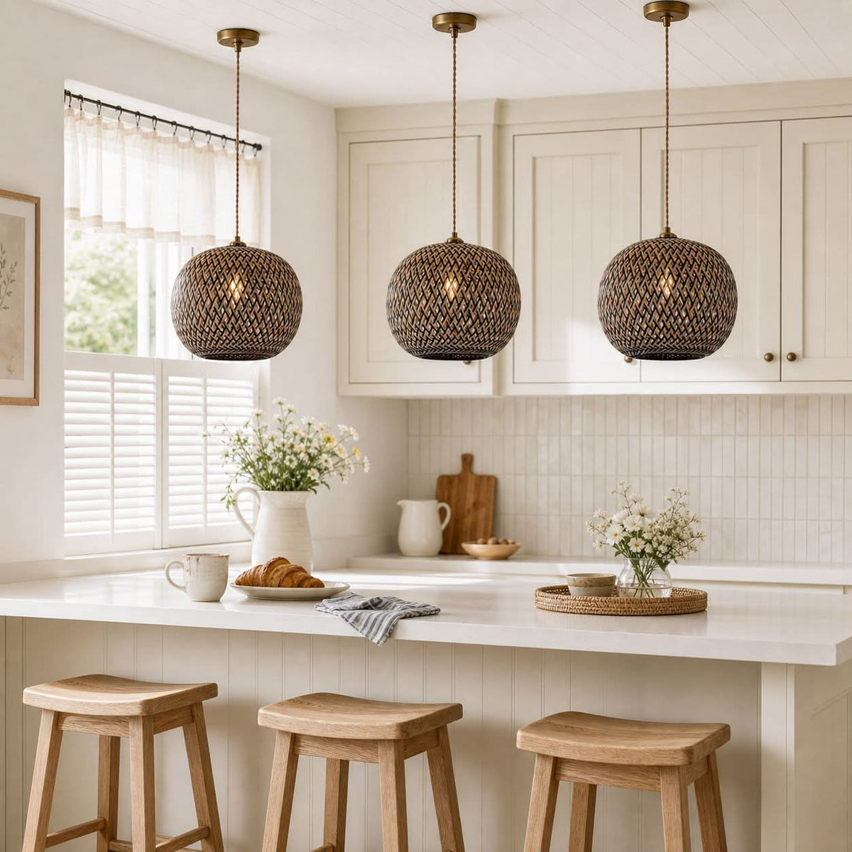 Lightsin Modern Black and Natural Bamboo Handwoven Pendant Light