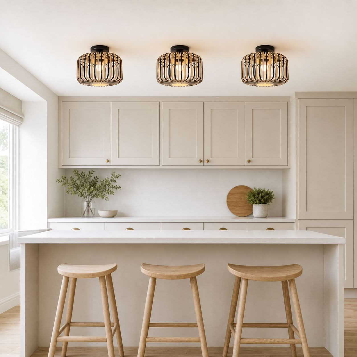 Lightsin Black Modern Ceiling Light – Handwoven Bamboo Pendant Light for Living Room, Bedroom & Kitchen