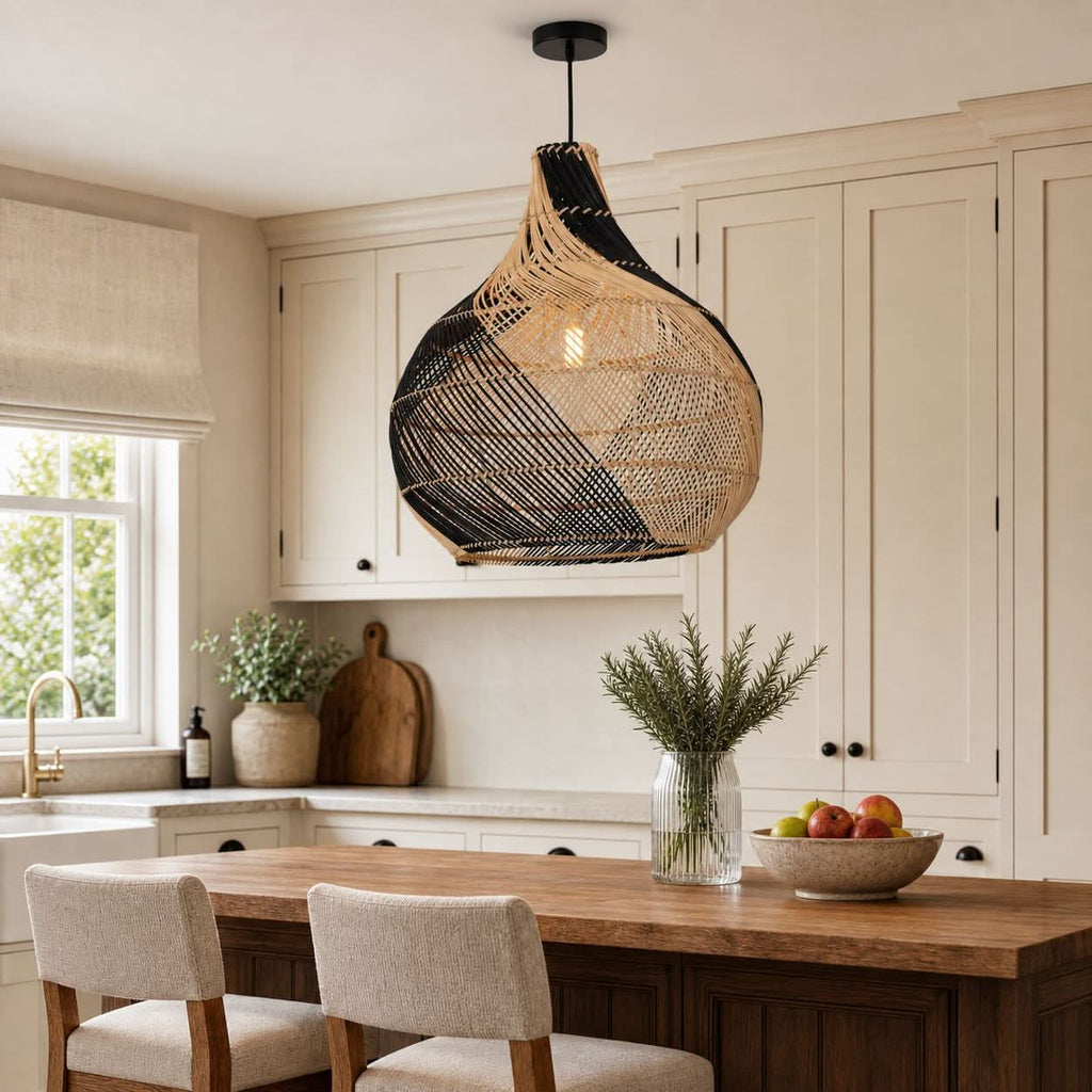 Lightsin Japanese Simple Vase Shaped Handwoven Rattan Pendant Light