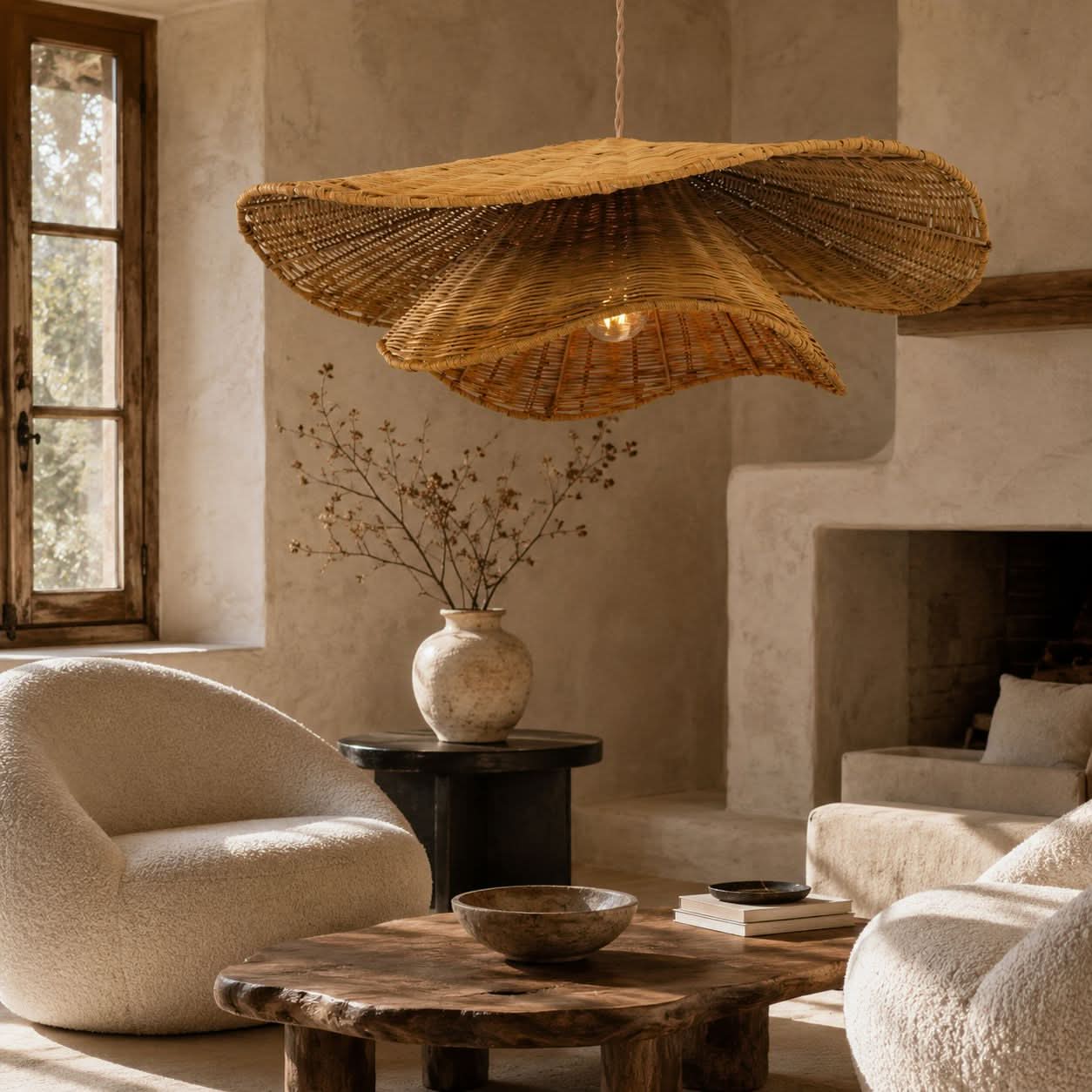 Lightsin Woven Rattan and Iron Pendant Light – Organic Ceiling Pendant Light for Dining Room, Living Room, and Modern Rustic Interiors