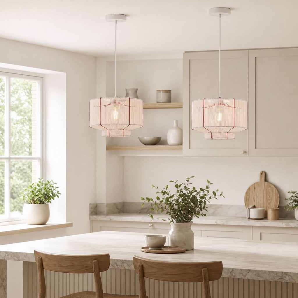 Lightsin Modern Handwoven White Paper Rope Pendant Light for Cozy Interiors