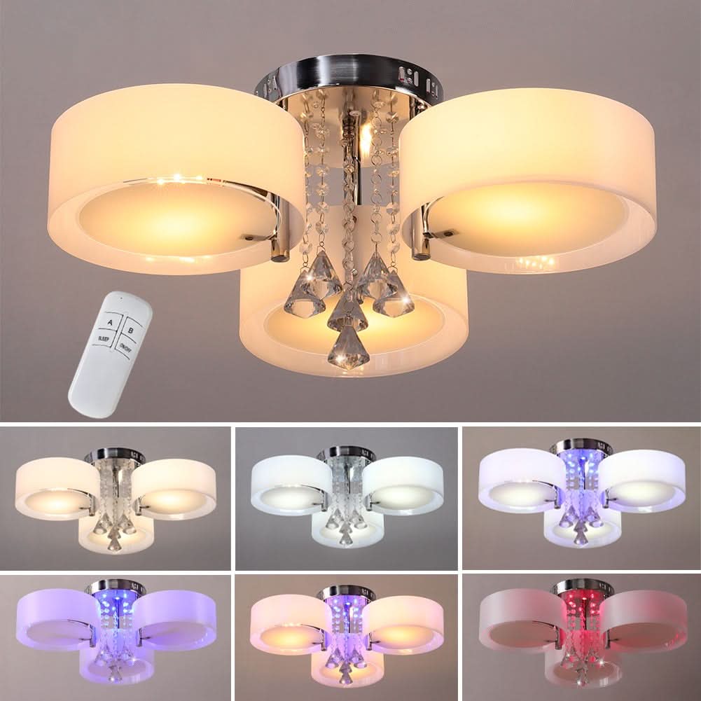 Ceiling Light Semi-Flush Mount, Cylindrical Acrylic Lampshades, Crystal Drops