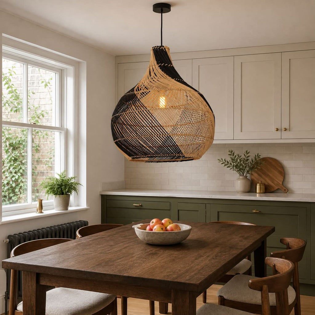 Lightsin Japanese Simple Vase Shaped Handwoven Rattan Pendant Light