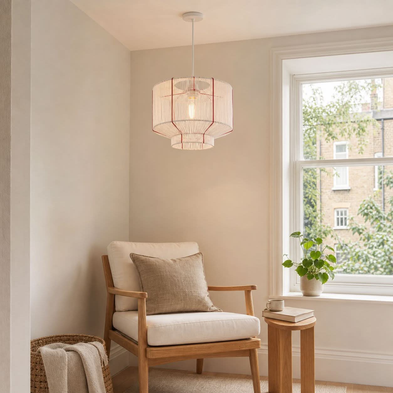Lightsin Modern Handwoven White Paper Rope Pendant Light for Cozy Interiors