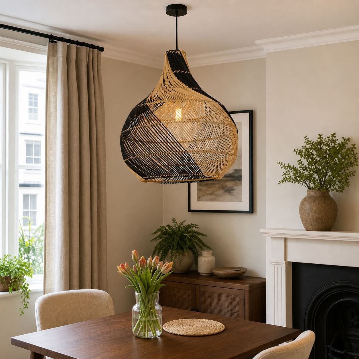 Lightsin Japanese Simple Vase Shaped Handwoven Rattan Pendant Light