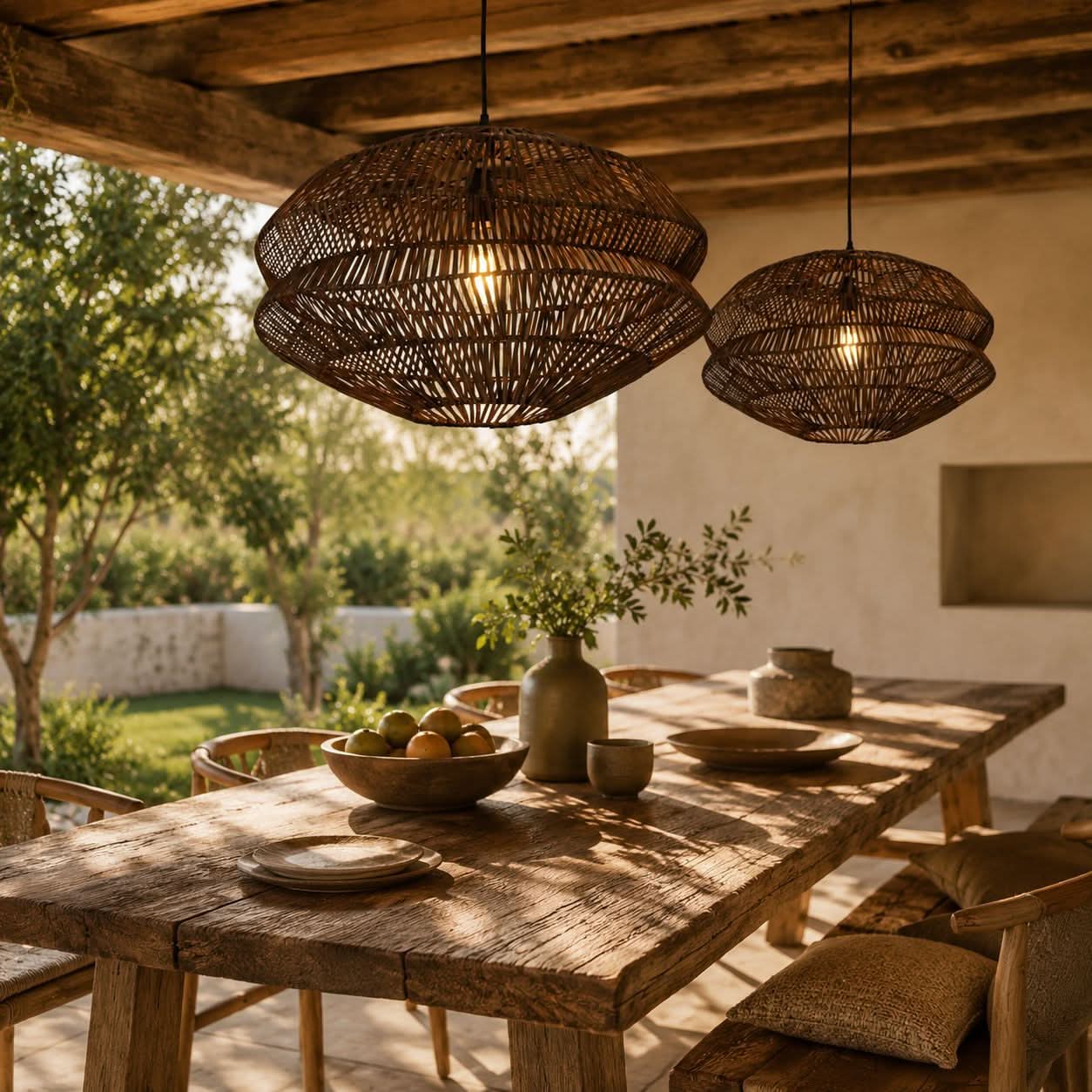 Lightsin Eco Friendly Rattan Pendant Light Handwoven Rustic Farmhouse Ceiling Light