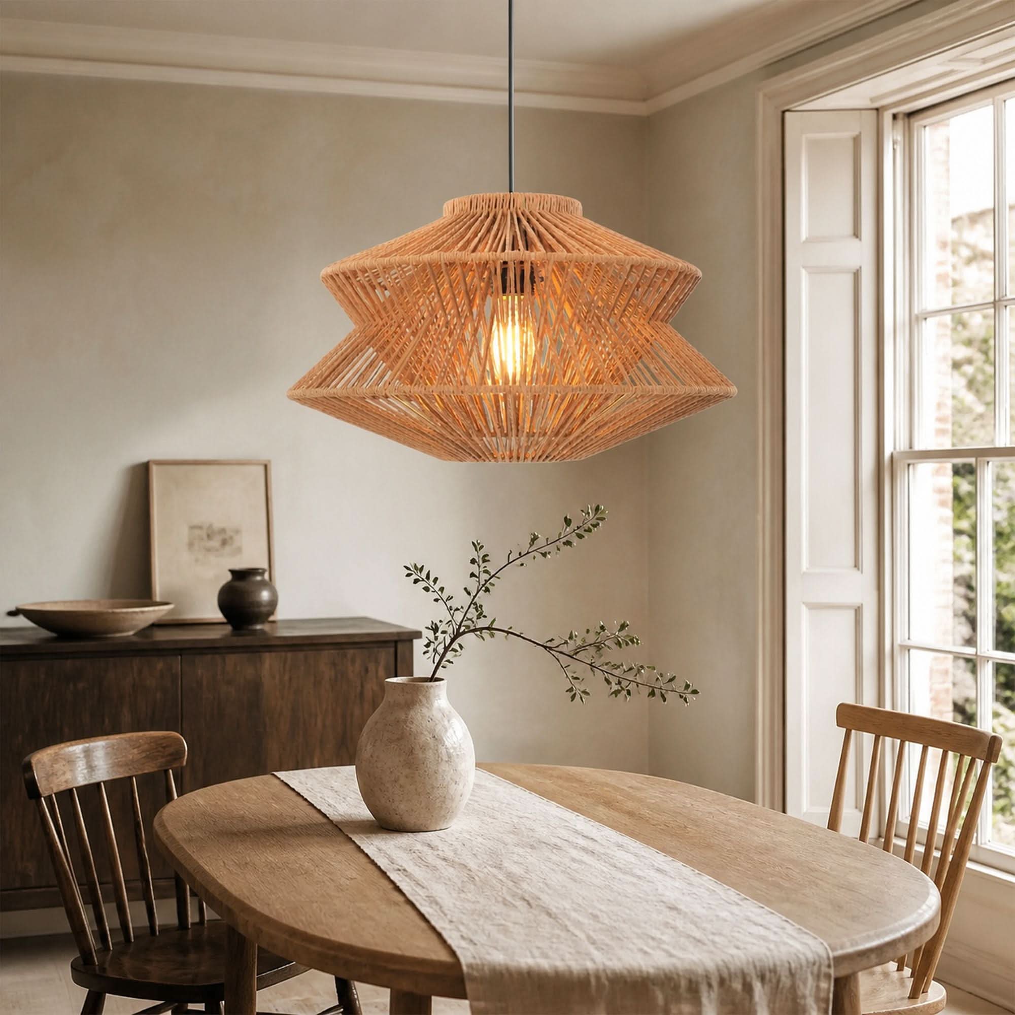 Lightsin Khaki Handwoven Paper Rope Pendant Light with Iron Frame