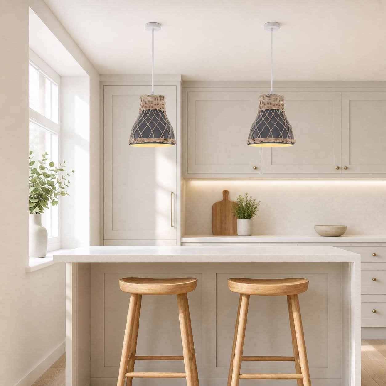 ‍Lightsin Modern Rattan Pendant Light Available in Grey, Pink, and White (100% off)