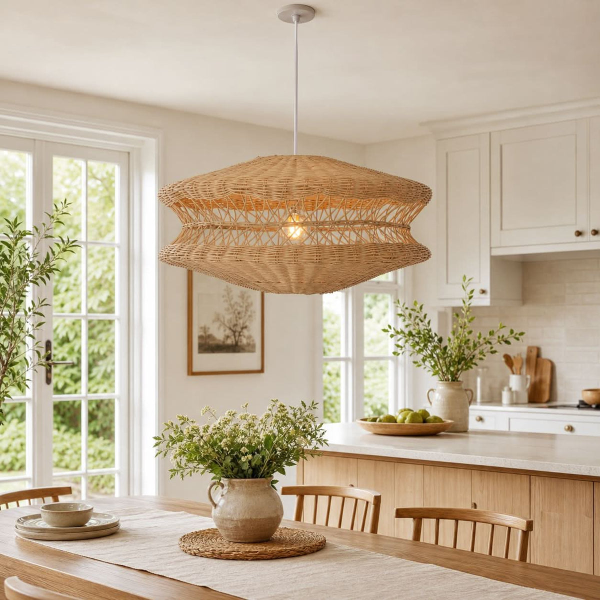 Lightsin Bohemian Wicker Hanging Lamp with Layered Woven Structure