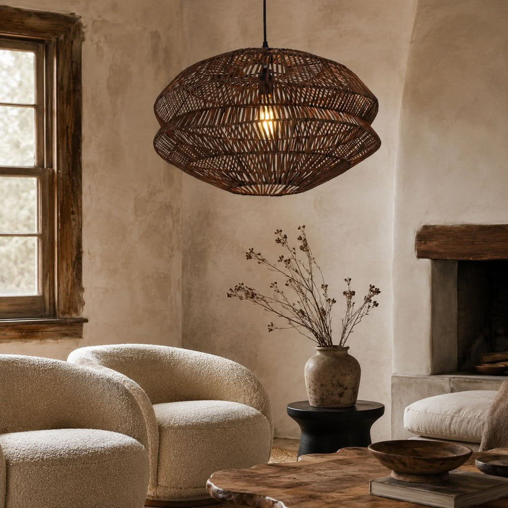 Lightsin Eco Friendly Rattan Pendant Light Handwoven Rustic Farmhouse Ceiling Light
