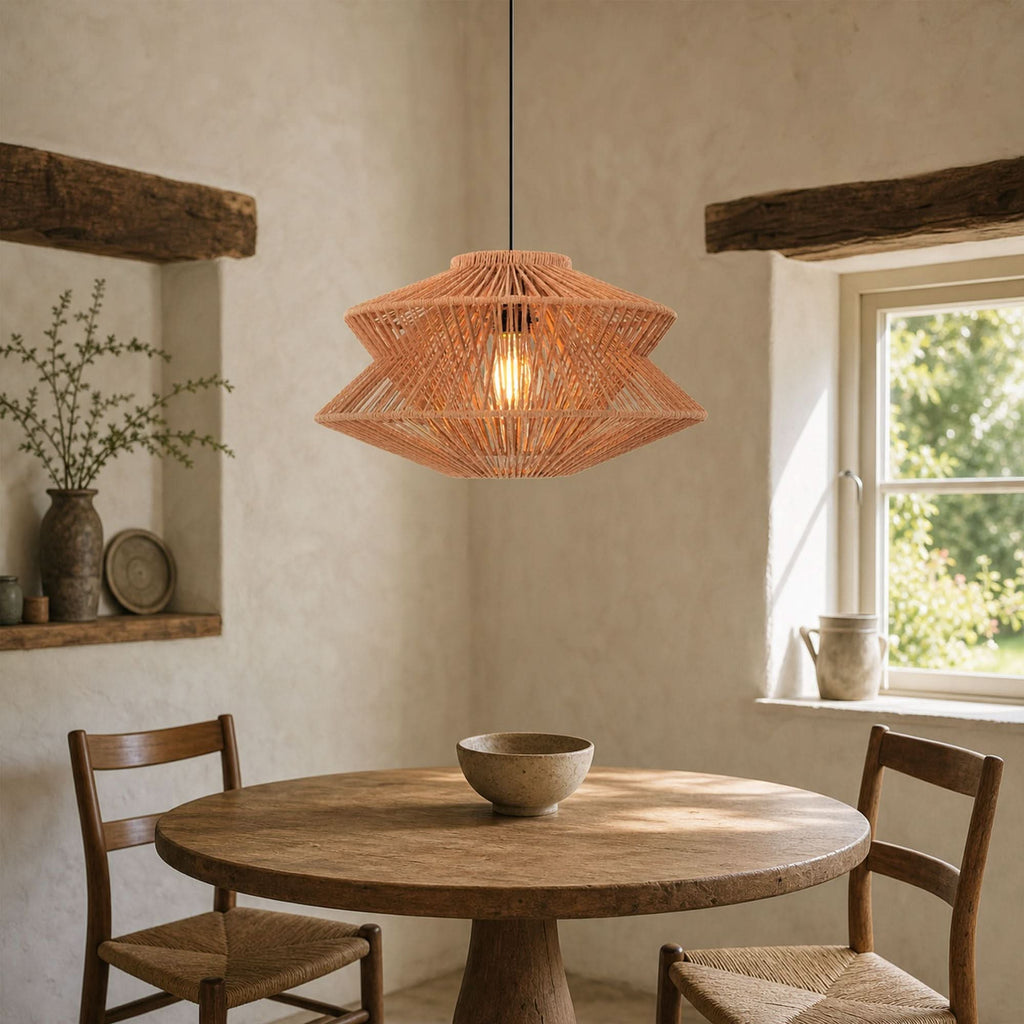 Lightsin Khaki Handwoven Paper Rope Pendant Light with Iron Frame