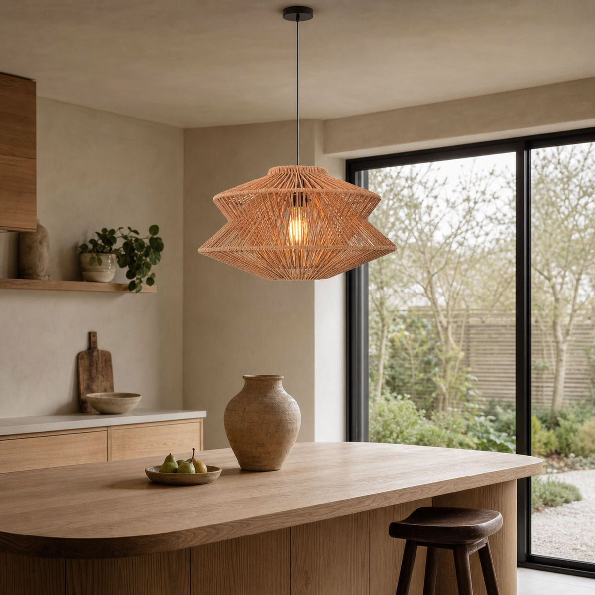 Lightsin Khaki Handwoven Paper Rope Pendant Light with Iron Frame