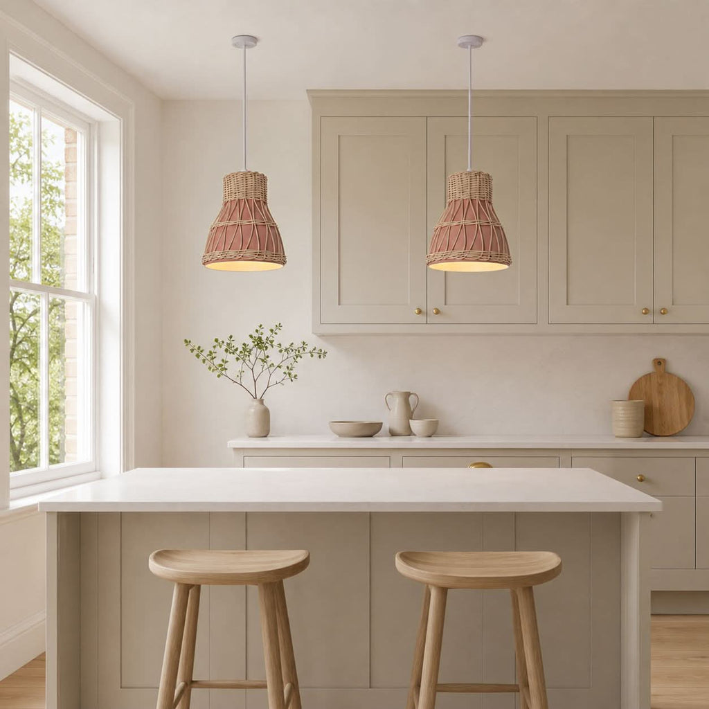 Lightsin Modern Rattan Pendant Light Available in Grey, Pink, and White