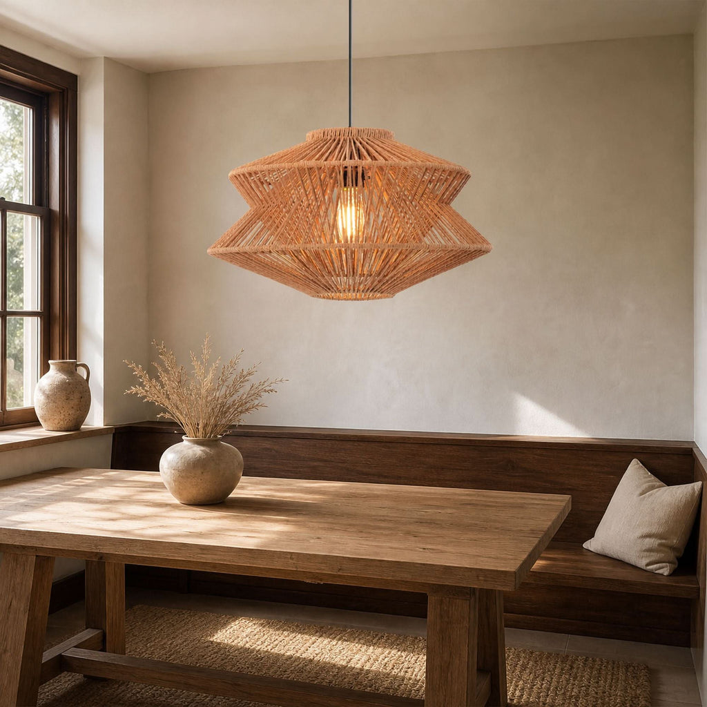 Lightsin Khaki Handwoven Paper Rope Pendant Light with Iron Frame