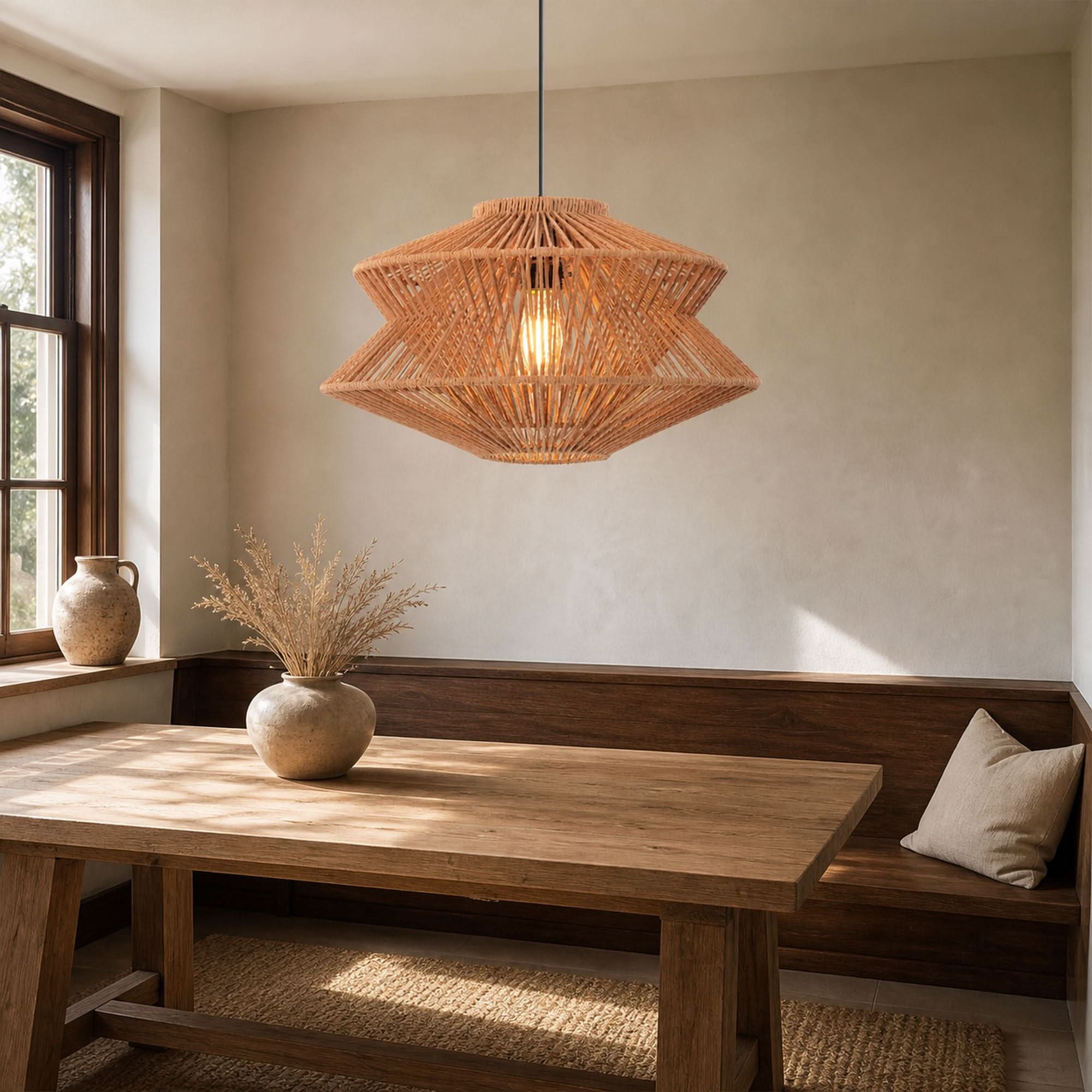 Lightsin Khaki Handwoven Paper Rope Pendant Light with Iron Frame