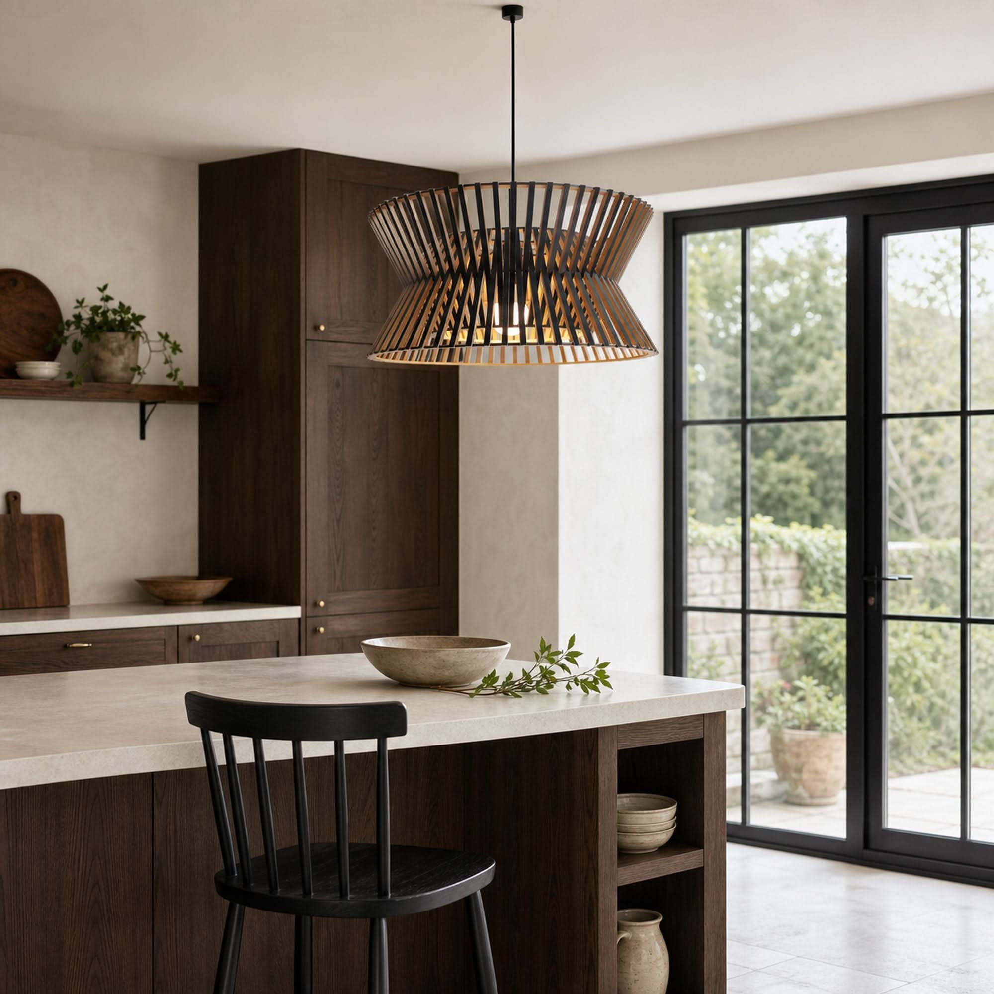Lightsin Modern LED Wood Craft Drum Hanging Pendant Lights