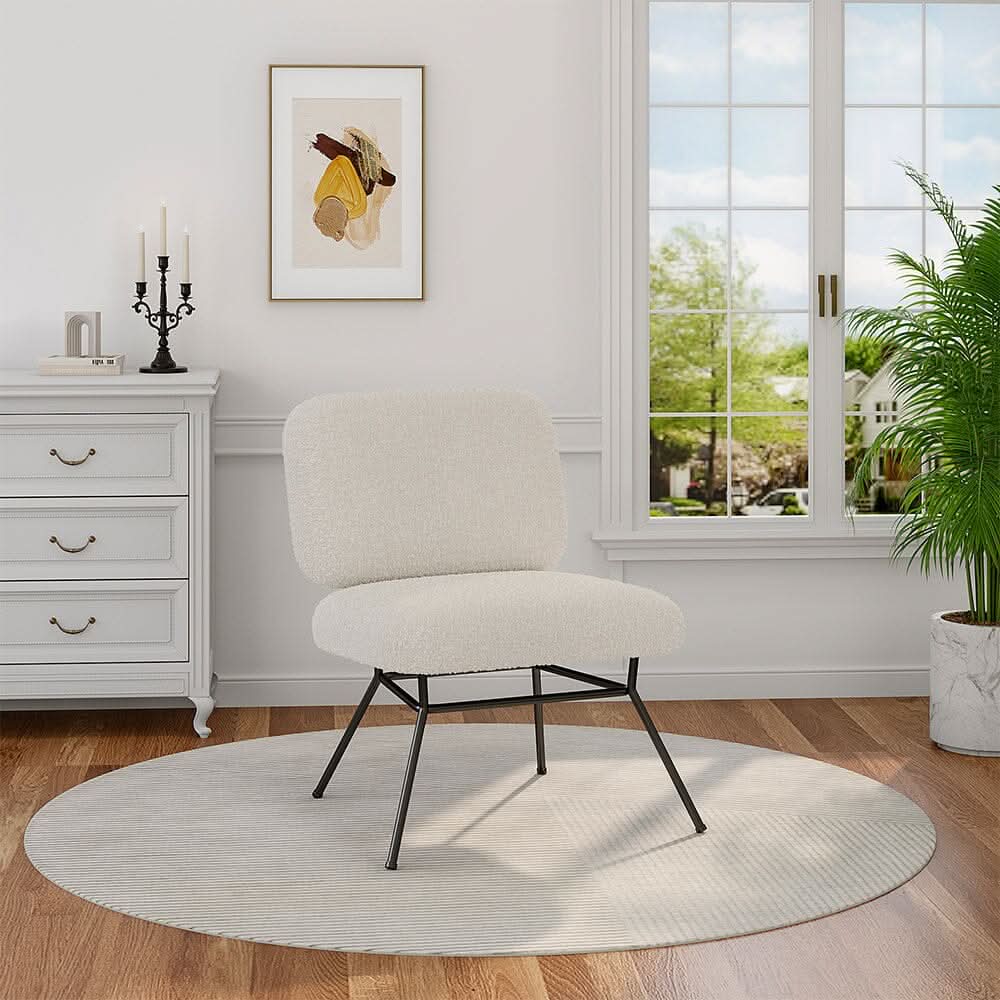 H 80cm Faux Wool Cocktail Chair Metal Frame Occasional Chair