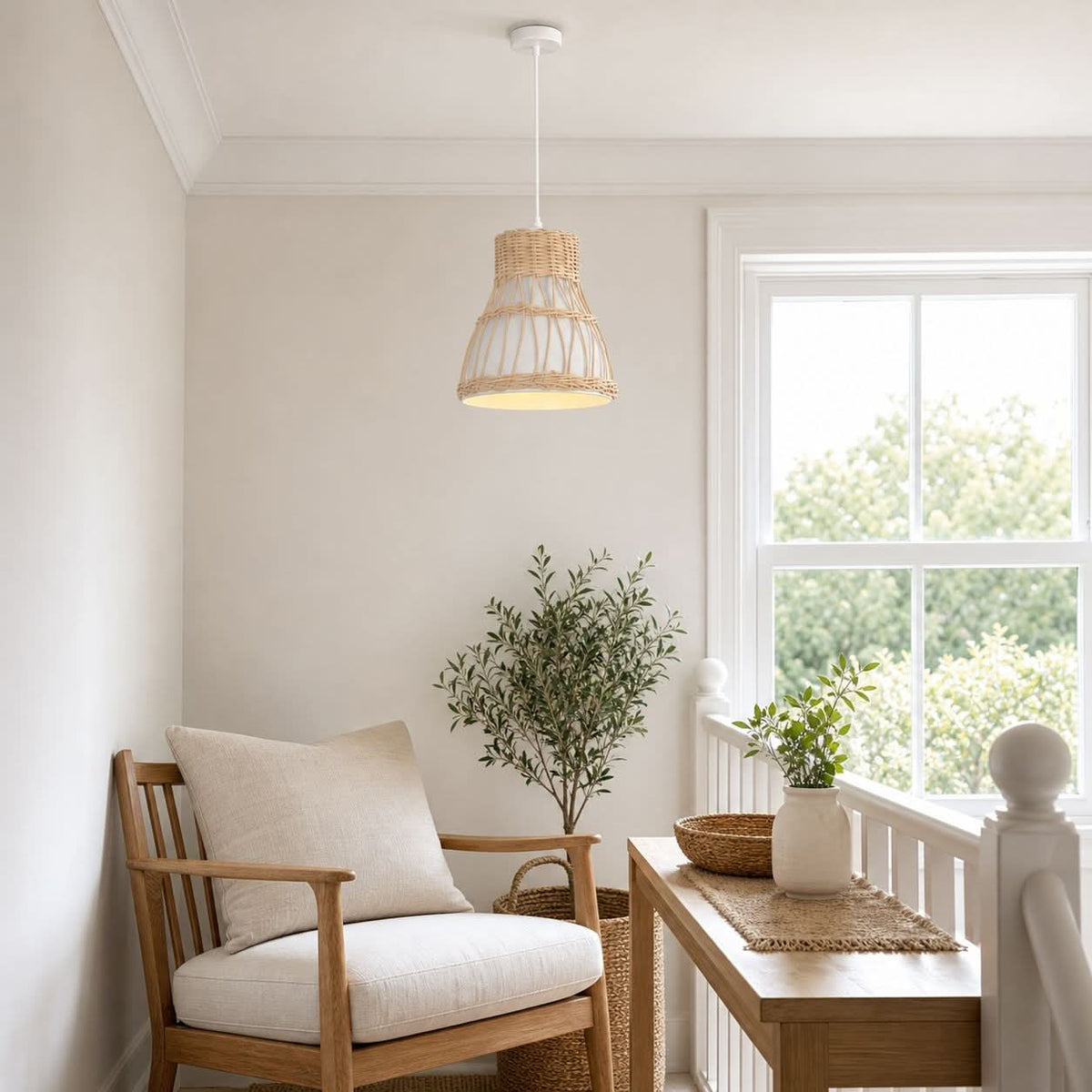 Lightsin Modern Rattan Pendant Light Available in Grey, Pink, and White