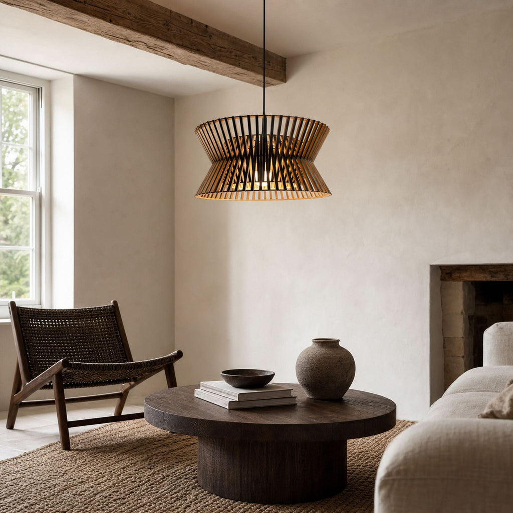 Lightsin Modern LED Wood Craft Drum Hanging Pendant Lights