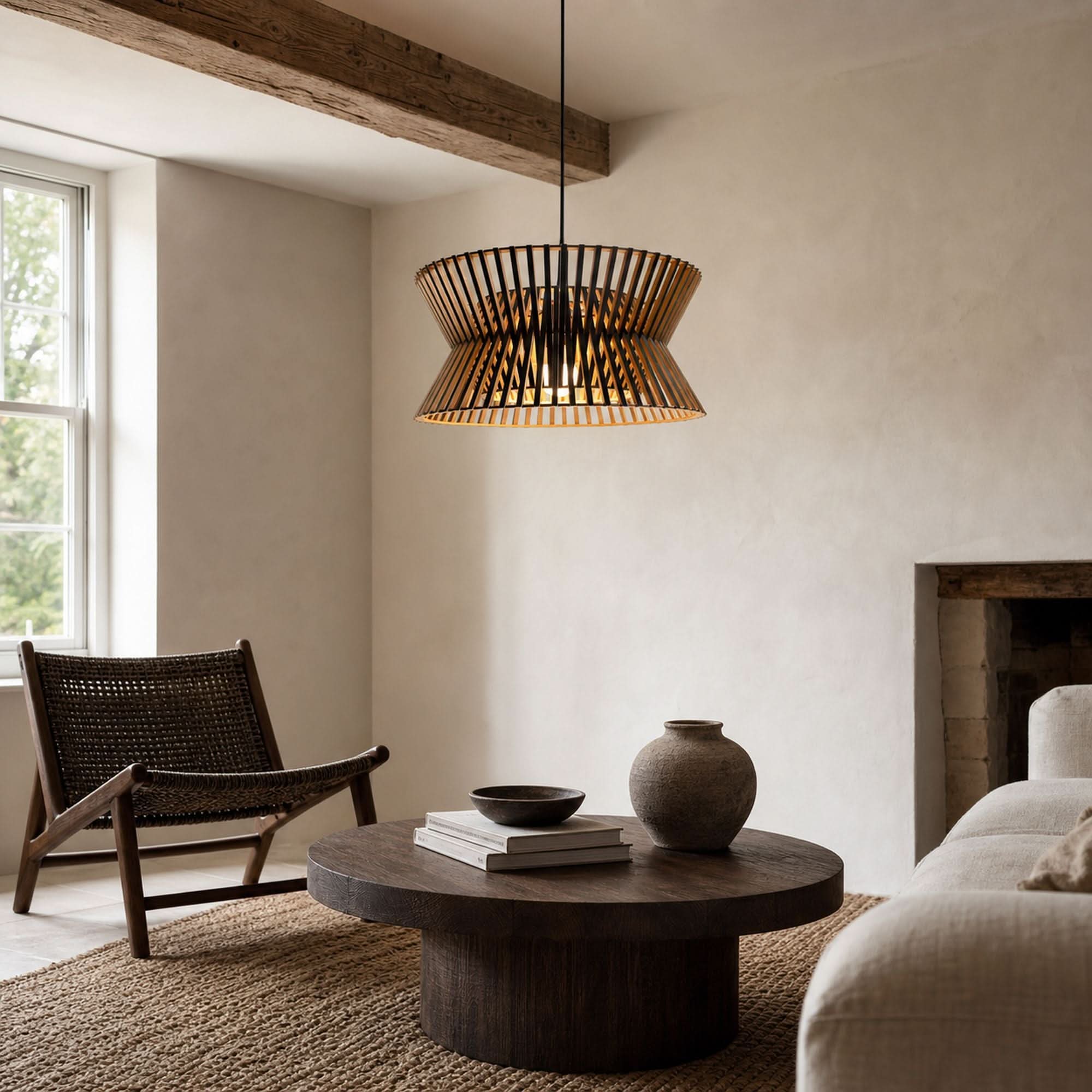 Lightsin Modern LED Wood Craft Drum Hanging Pendant Lights