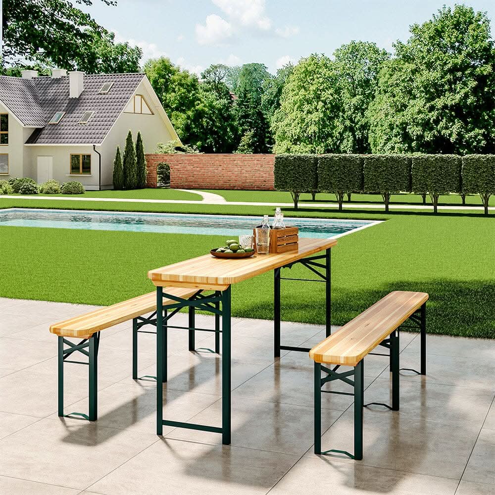 5.5ft L Folding Beer Table Chair Bench Set for Garden