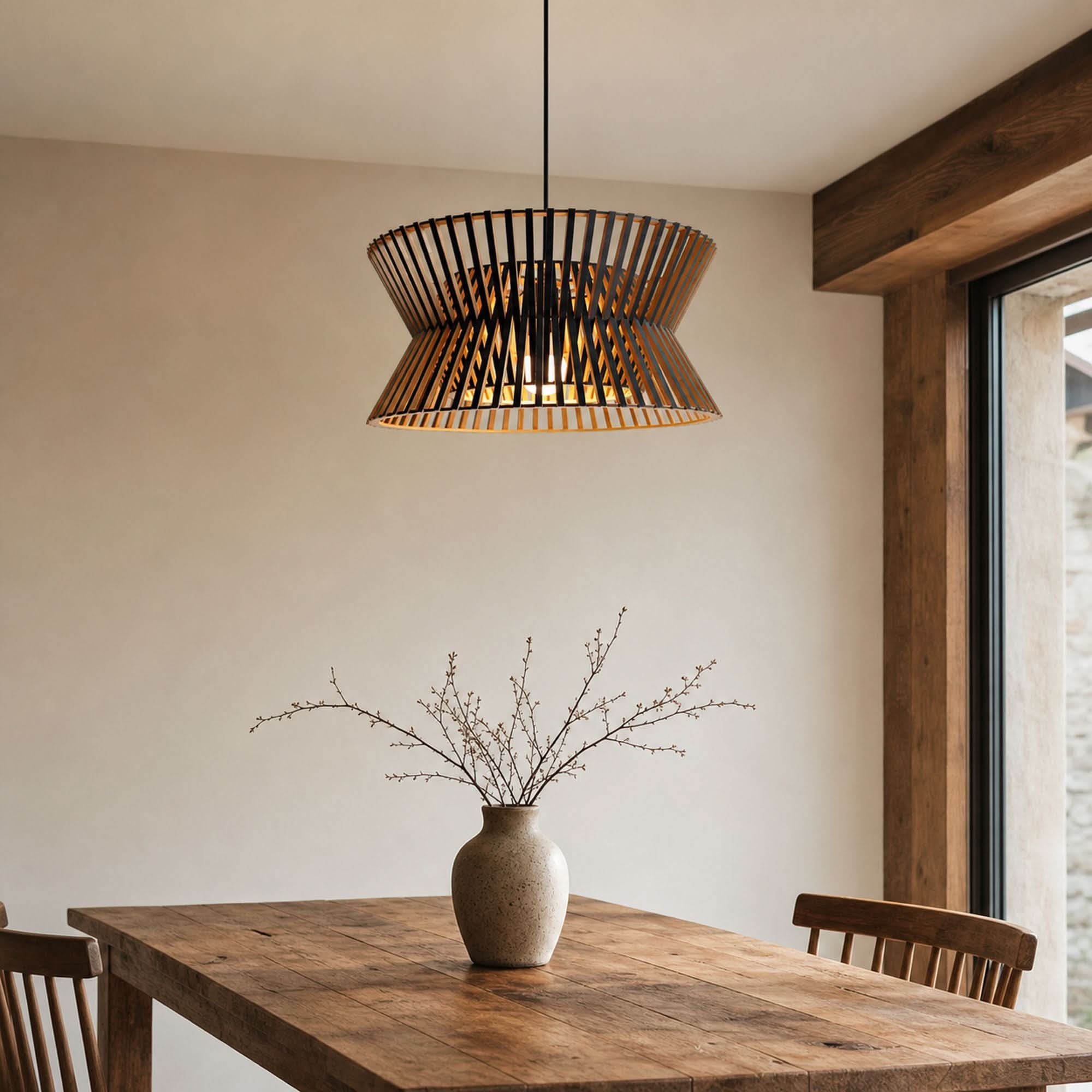 Lightsin Modern LED Wood Craft Drum Hanging Pendant Lights