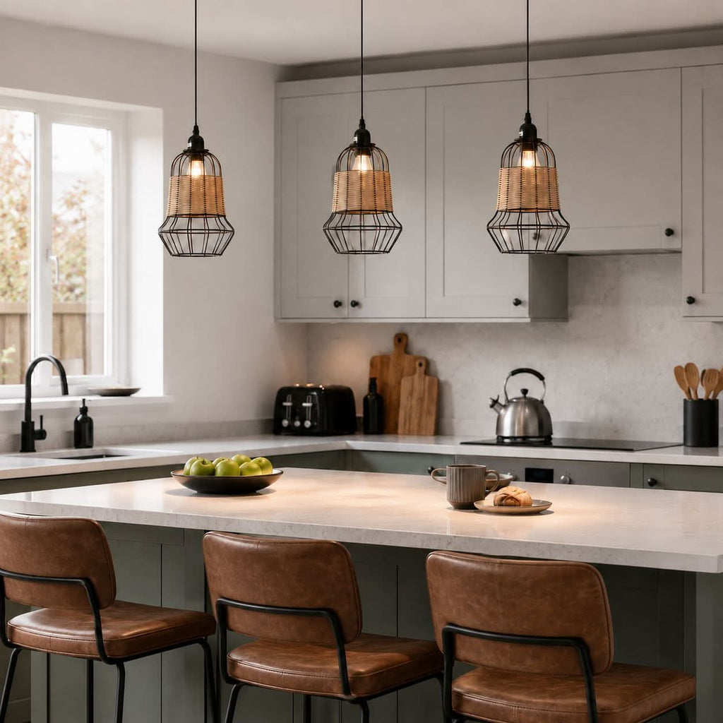 Glyph-Lightsin Rustic Iron Woven Rattan Pendant Light for Dining Room, Reading Corner & Bedroom