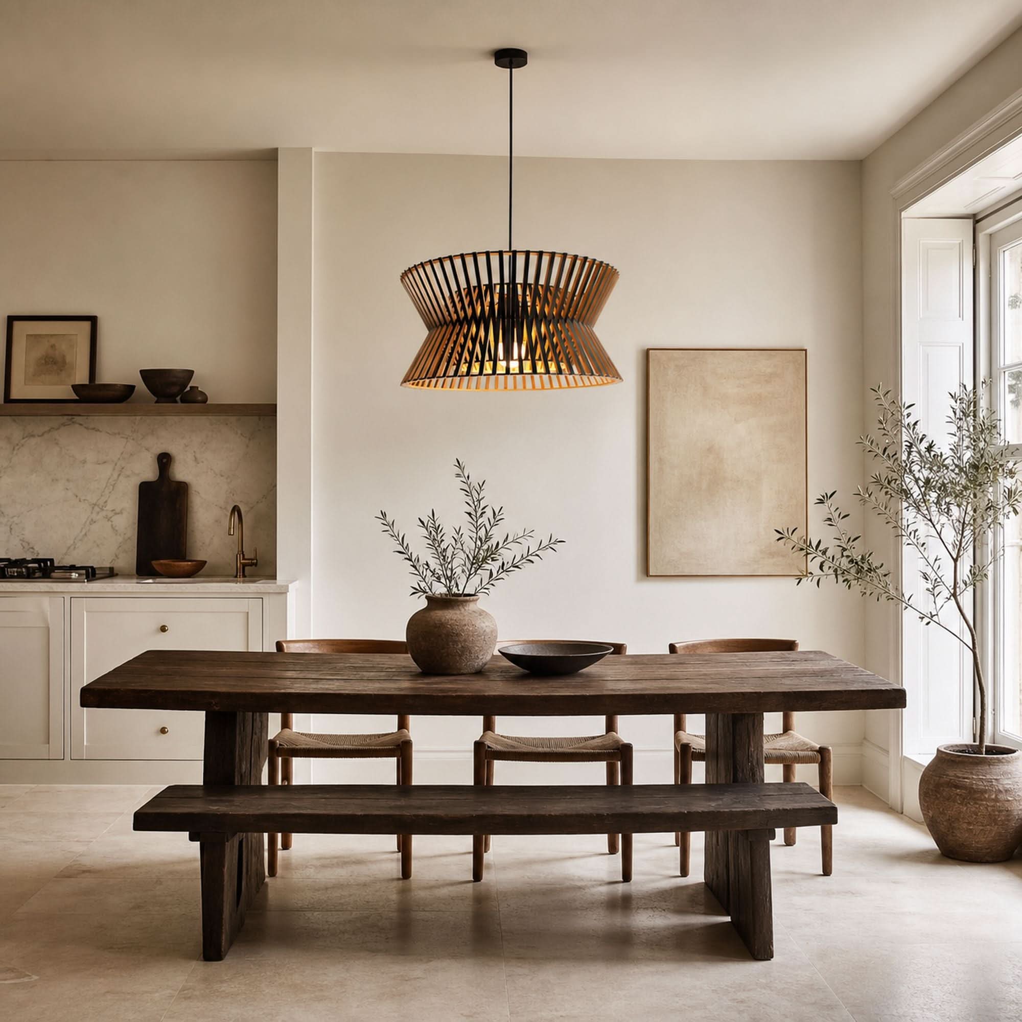 Lightsin Modern LED Wood Craft Drum Hanging Pendant Lights
